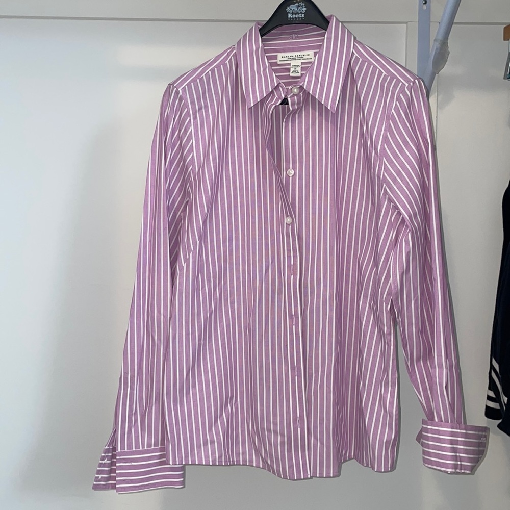 Banana Republic Purple and White Striped Button-Down Shirt